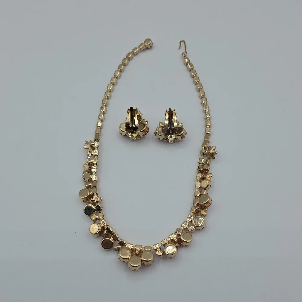 Elegant Pink and Blue Floral Necklace and Earring Set